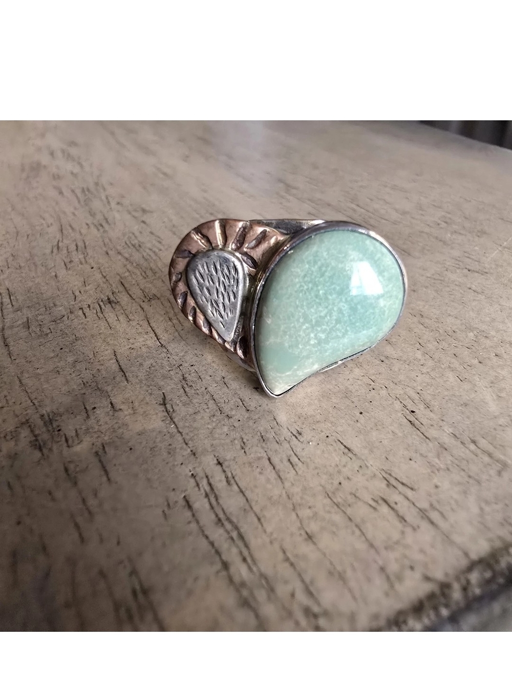 VINTAGE RING Jay King Desert Rose Sterling 2-Tone Turquoise Heart  /Size 6 1/2